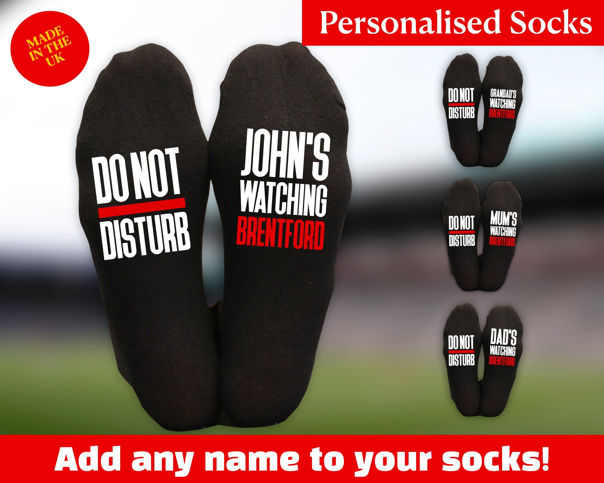Custom Do Not Disturb Watching Brentford Name Socks - Personalised Printed and Personalised - Birthday Gift - Christmas Gift - The Bee