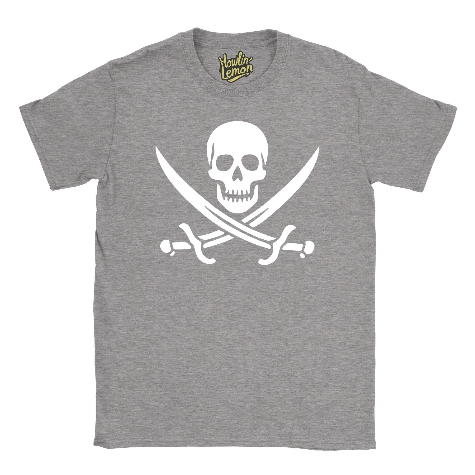 Calico Jack Pirate Flag T-Shirt - Historical Pirate Captain Design - Skull Crossed Swords Graphic Tee - Vintage Pirate Shirt - Nautical