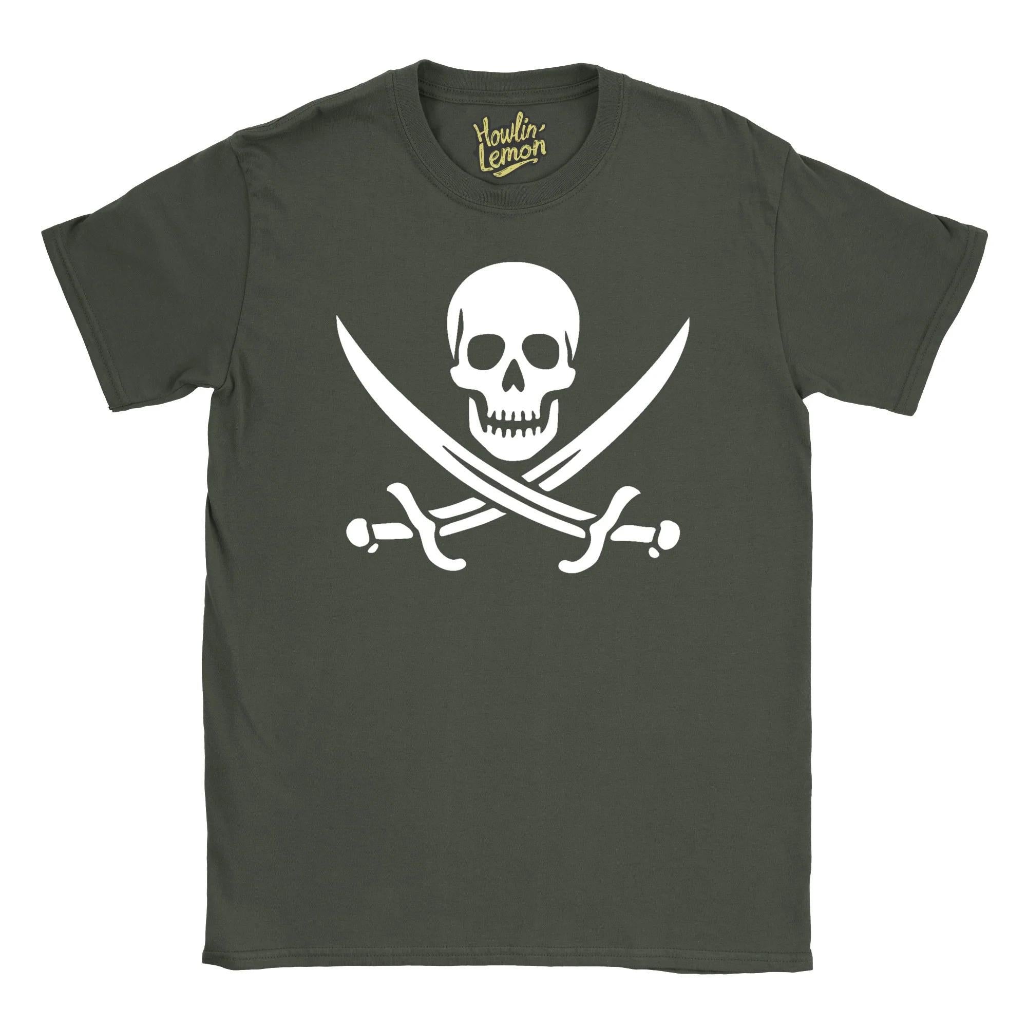 Calico Jack Pirate Flag T-Shirt - Historical Pirate Captain Design - Skull Crossed Swords Graphic Tee - Vintage Pirate Shirt - Nautical