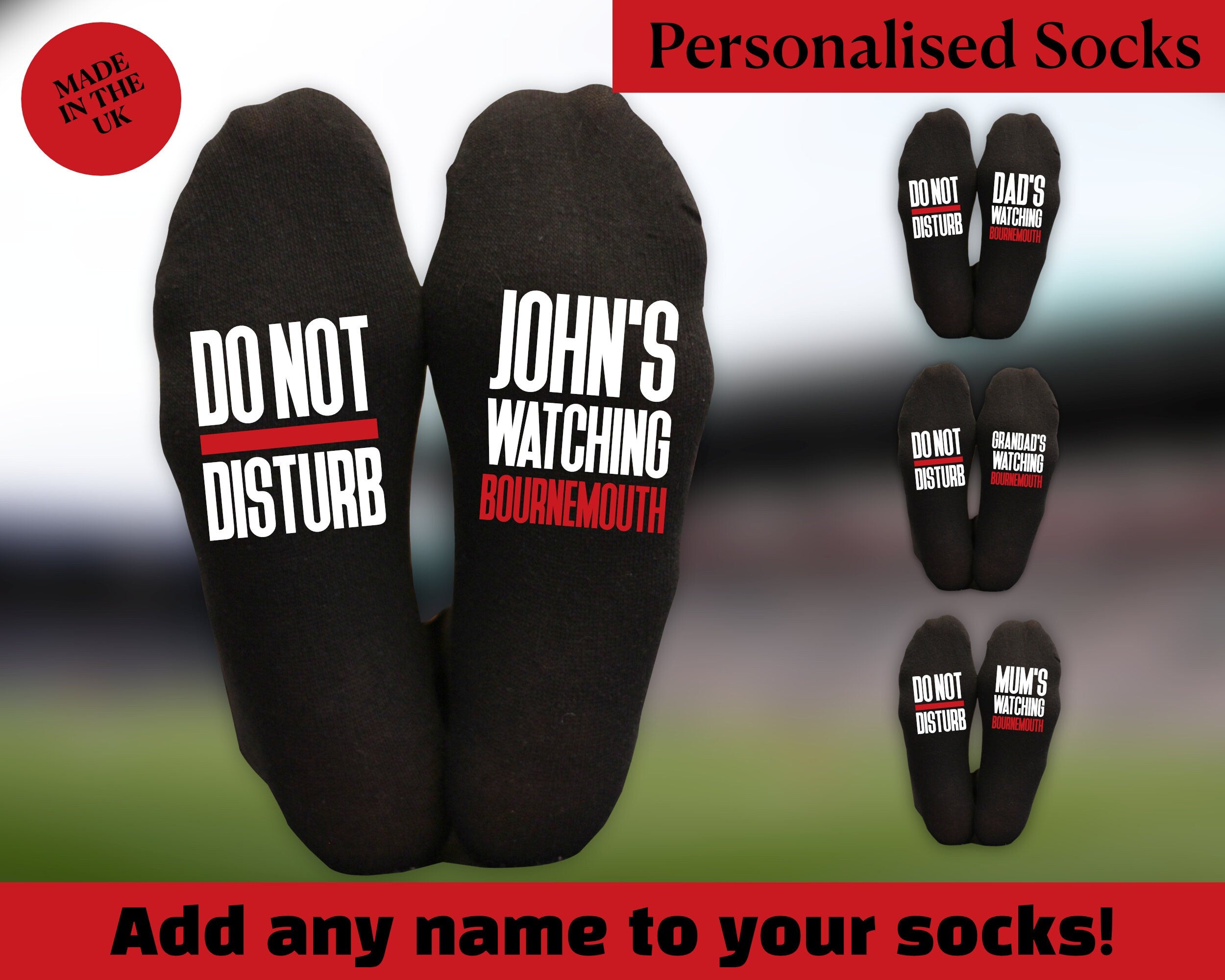 Custom Do Not Disturb Bournemouth Name Socks - Personalised Printed Birthday Gift - Christmas Gift - The Cherries Football