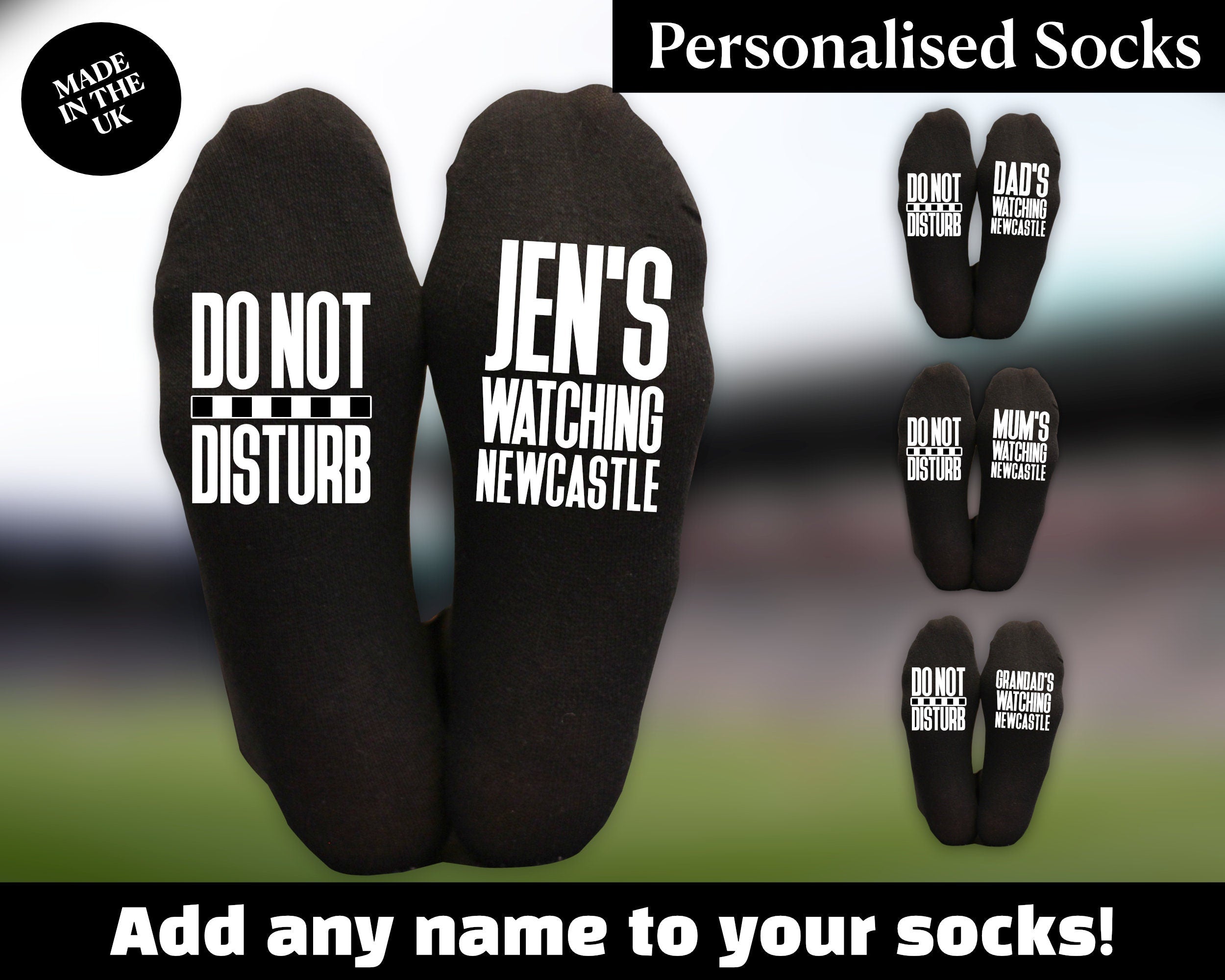 Custom Do Not Disturb Watching Newcastle Name Socks - Personalised Printed - Birthday Gift - Christmas Gift Football