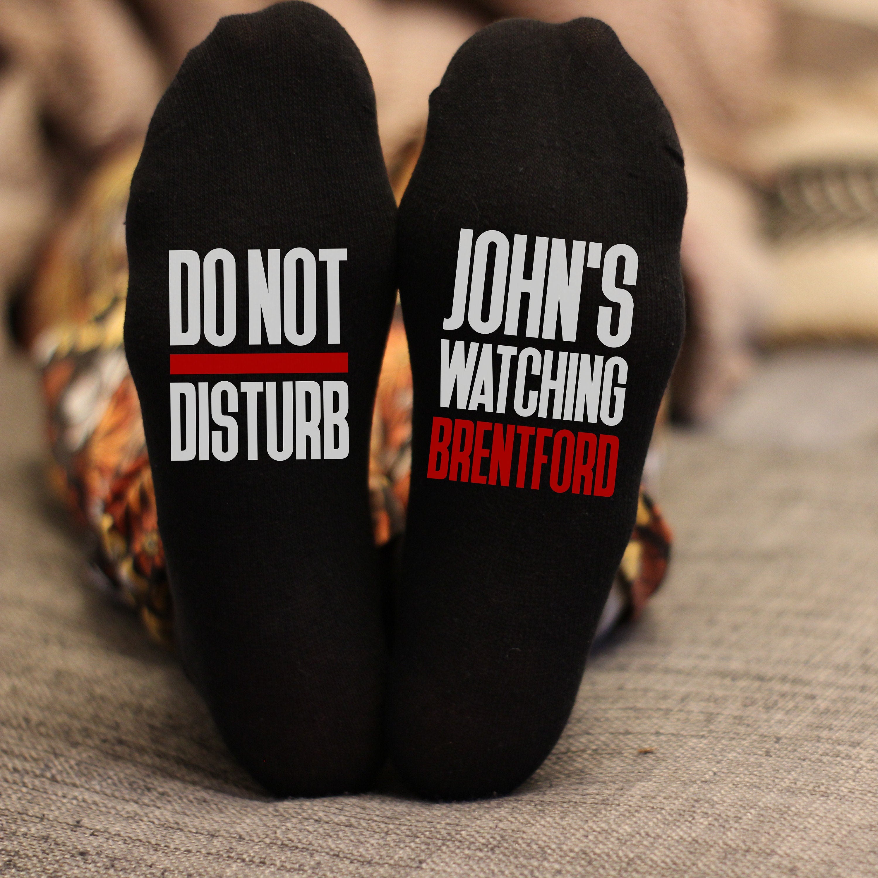 Custom Do Not Disturb Watching Brentford Name Socks - Personalised Printed and Personalised - Birthday Gift - Christmas Gift - The Bee