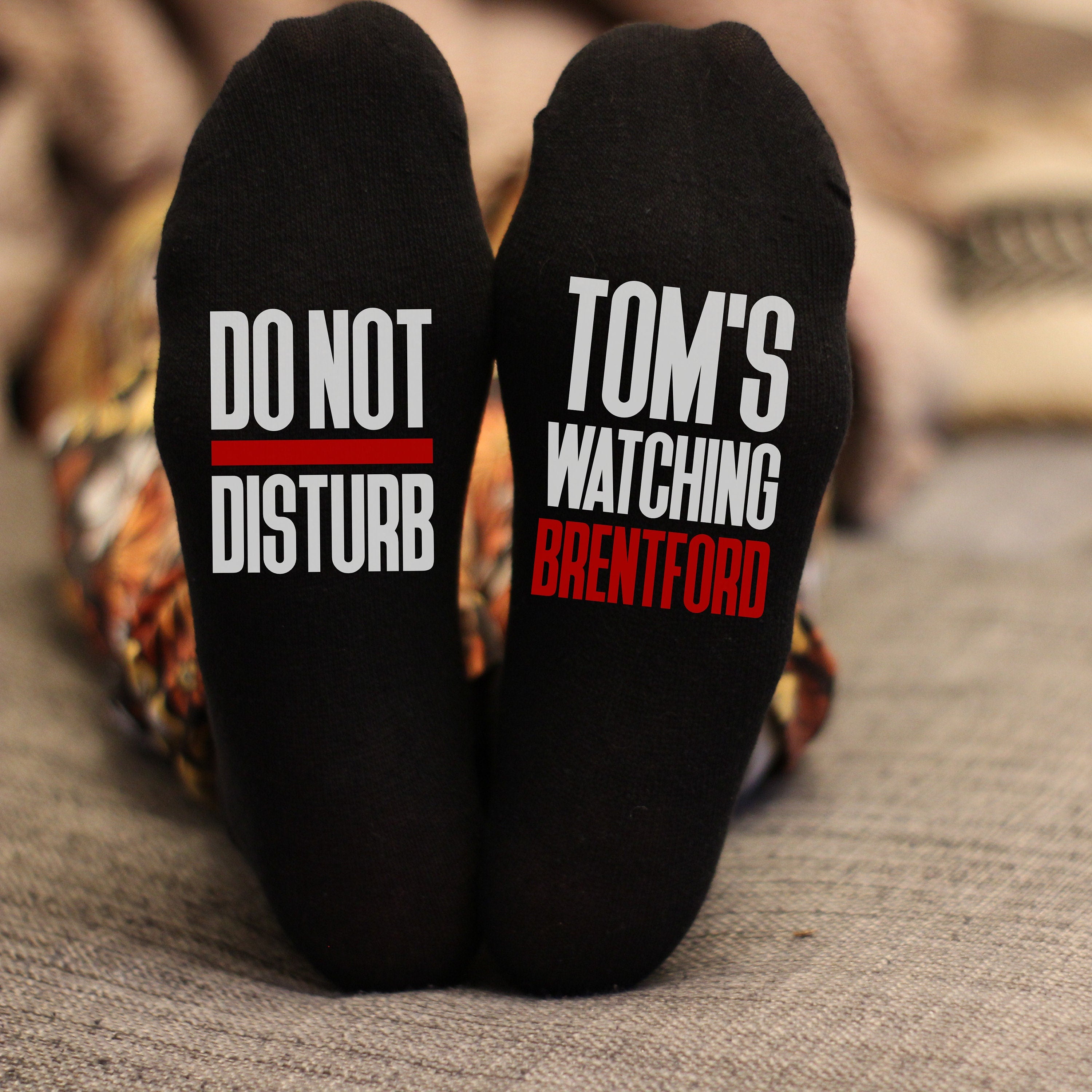 Custom Do Not Disturb Watching Brentford Name Socks - Personalised Printed and Personalised - Birthday Gift - Christmas Gift - The Bee