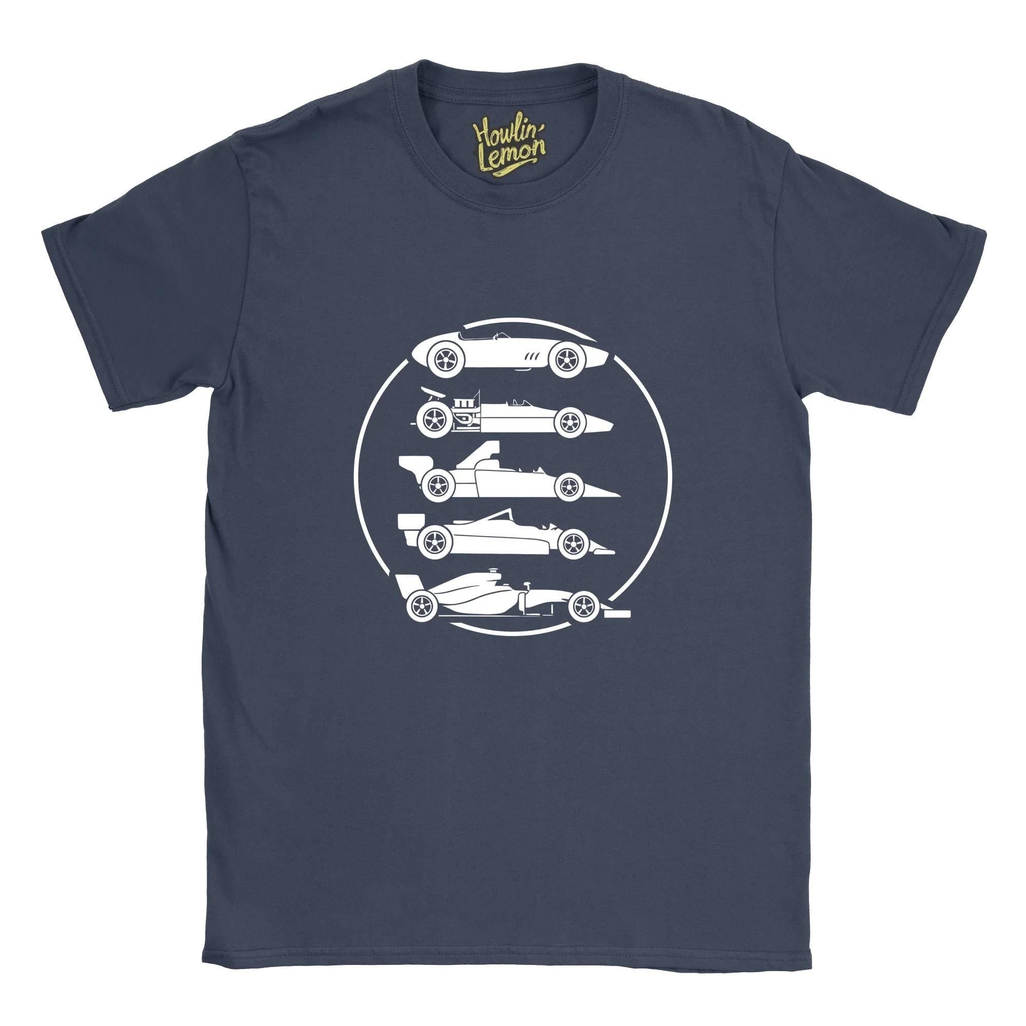 Formula One Evolution Vintage Racing T-Shirt - F1 Car Print Unisex Cotton