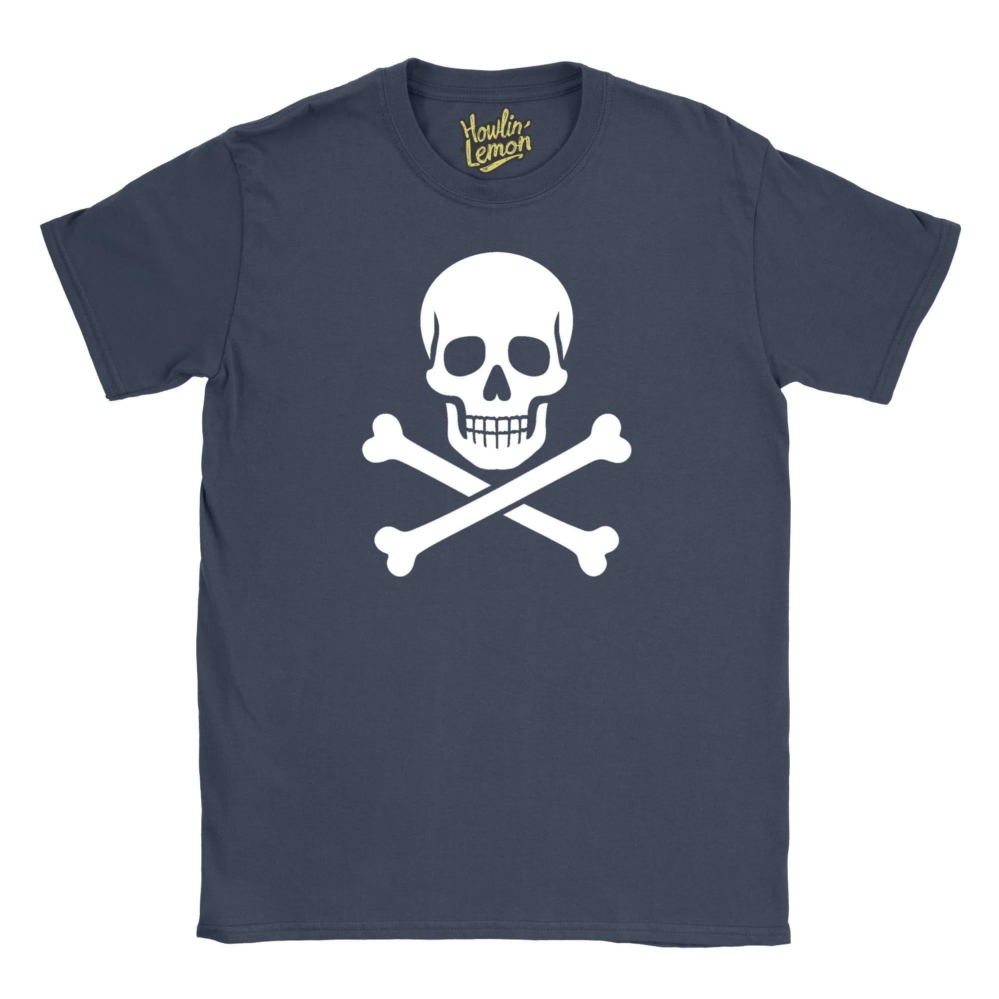 Vintage Skull and Crossbones Pirate T-Shirt - Jolly Roger Graphic Tee - Pirate Flag Design - Unisex Cotton Shirt - Halloween Costume Tee