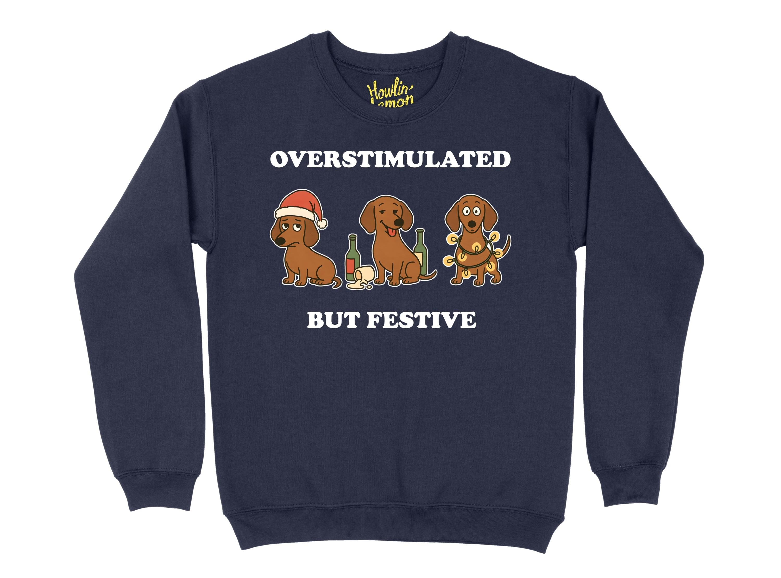 Overstimulated but Festive, Custom Dog Cat Pet Sweater | Funny Xmas | Personalised and Original