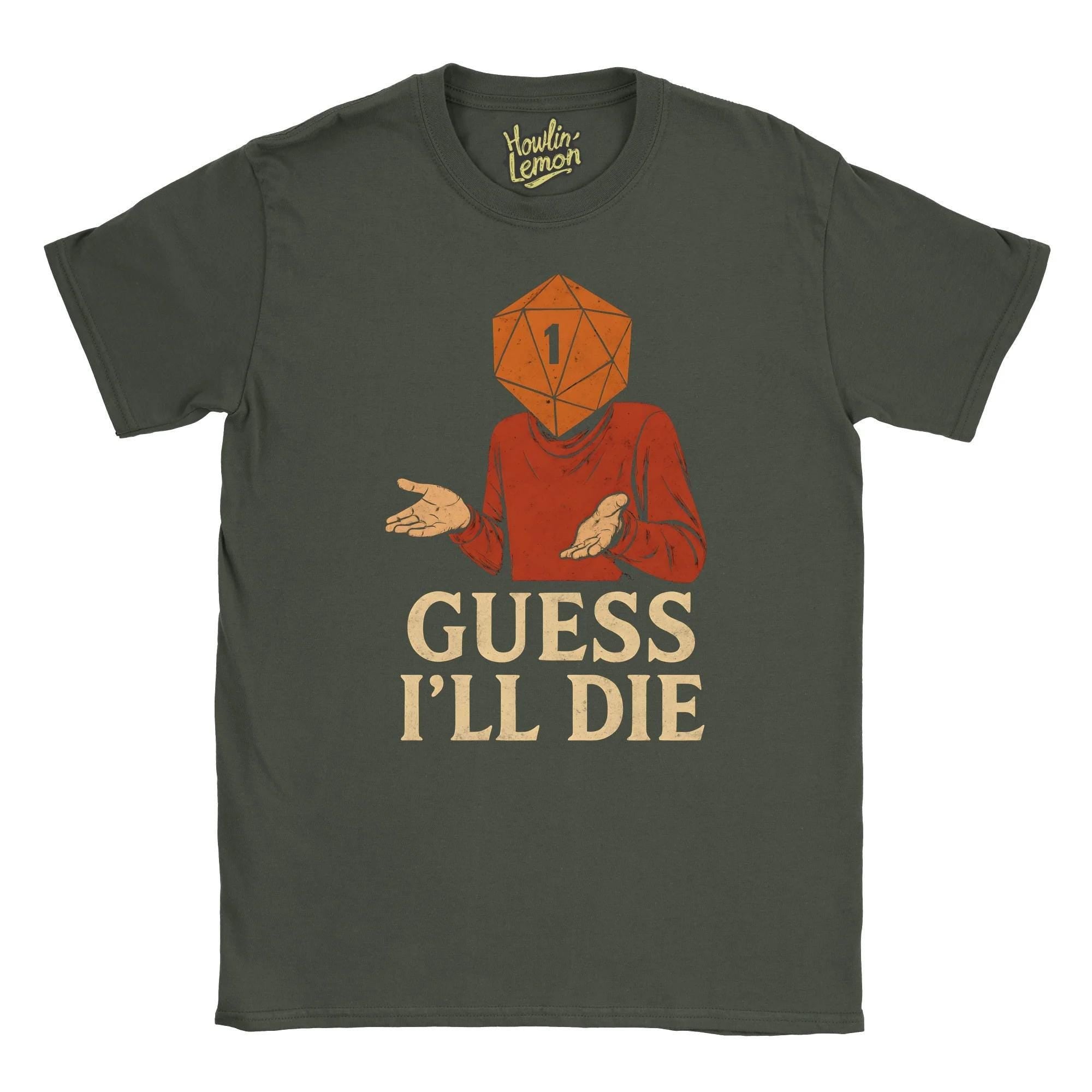 Guess I'll Die T-Shirt | D&D D20 Dice Shirt | Vintage RPG Gaming Tee | Funny DnD Gift for Dungeon Masters Players | Retro 80s 90s Style